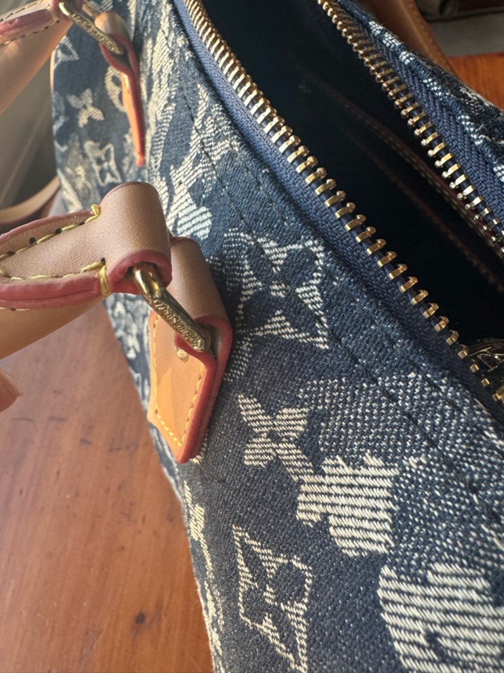 Denim Monogram Satchel in Black and Tan - Picture 3 of 8